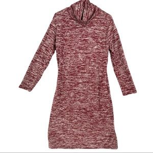 Jinglan Women’s Long Sleeve Mock Neck Knit Midi Dress Burgundy Marl Size L.